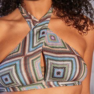 UO Out From Under Rina Crochet Print Wrap Bikini Top XS